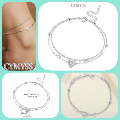 Original Anklets for Women 925 Sterling Silver Exquisite 2 Layer Zircon Chain Anklet Gold Color Ideal Summer Beach Jewelry Gift