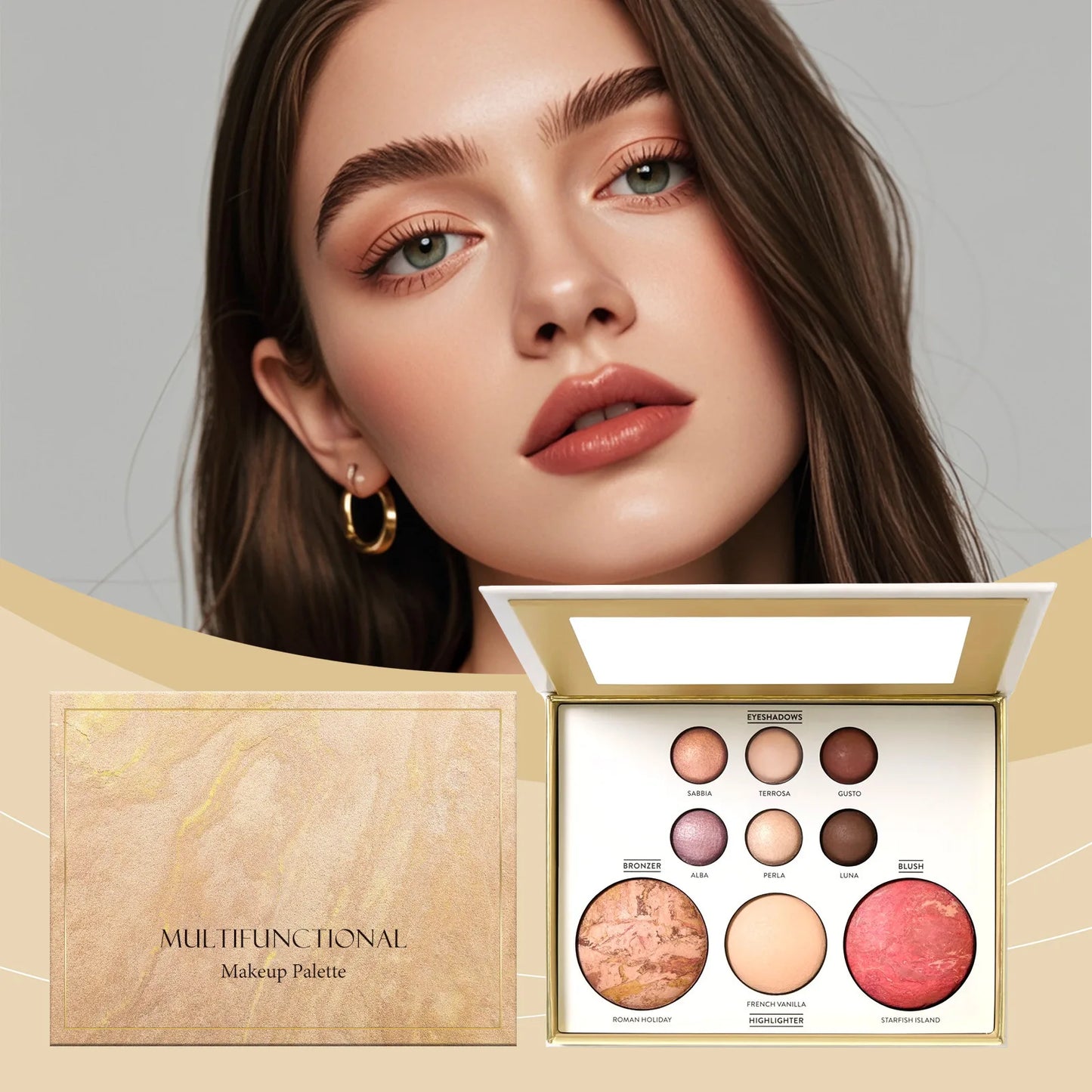 Makeup Set Multiple Functions Easy Carry Eyes Shadow Powder Blusher Highlight Brightening Sleeping Silkworm Facial Makeup Board