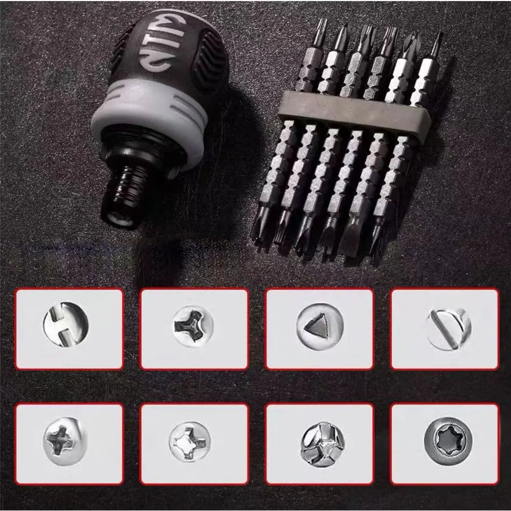 Ratchet Screwdriver Set Short Handle Cross Groove Drill Head Telescopic Detachable Steel Screw Driver Repair Hand Tools