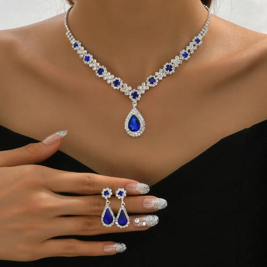 Fashionable Crystal Jewelry Necklace Earring Set Premium Luxury Pendant Necklace Original Design Inlaid Zircon