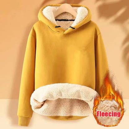 Fleece Sweatshirt Thickened Lamb Plush Hooded Pullover Casual Solid Sports Simple Top Long Sleeve Women Clothes Spring Loose New