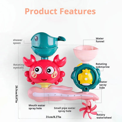 Water Bath Toy Baby Play in Crab Waterwheel Children Flower Water Gun Fun in Shower Bathtub with Suction Cup in Wall Kid Gift