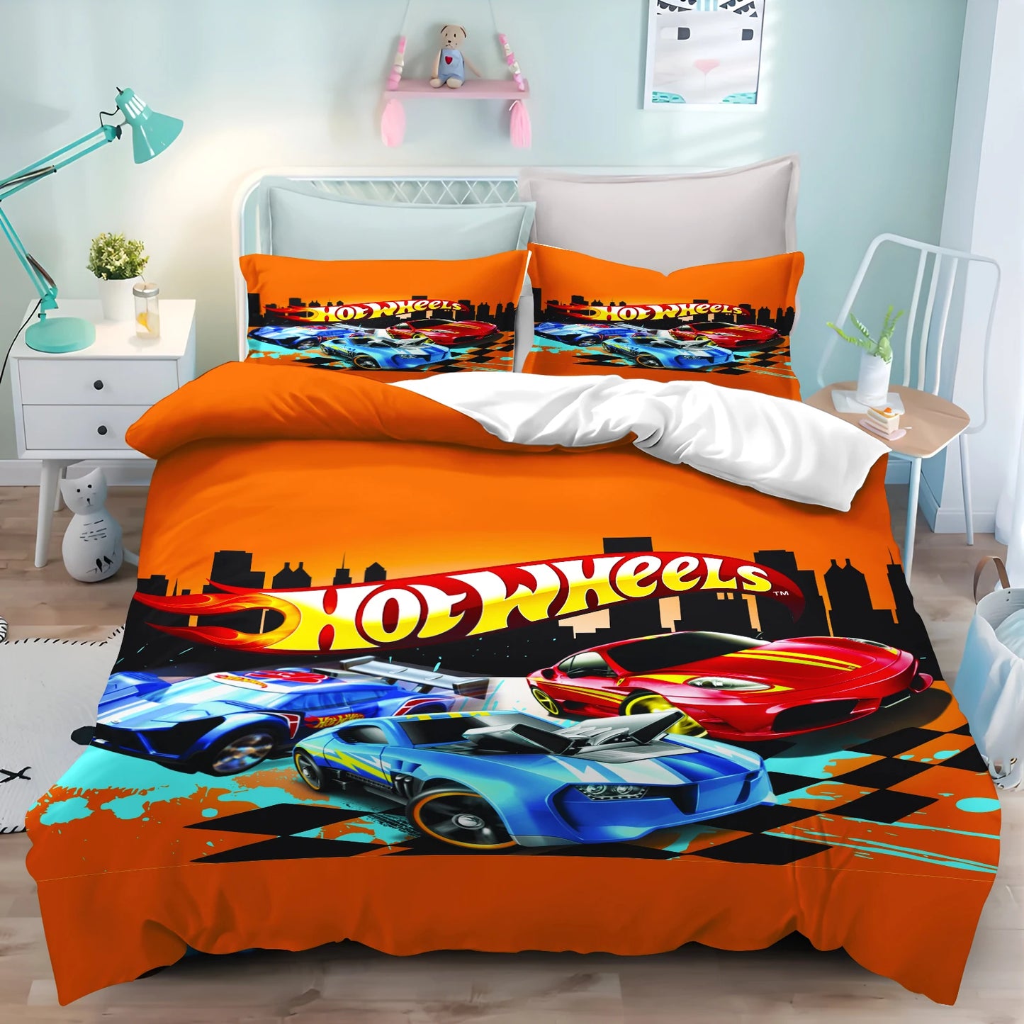 Cartoon Duvet Cover Hot-wheel Home Pillowcase Set Adult Bedroom Children Comforter Bedding