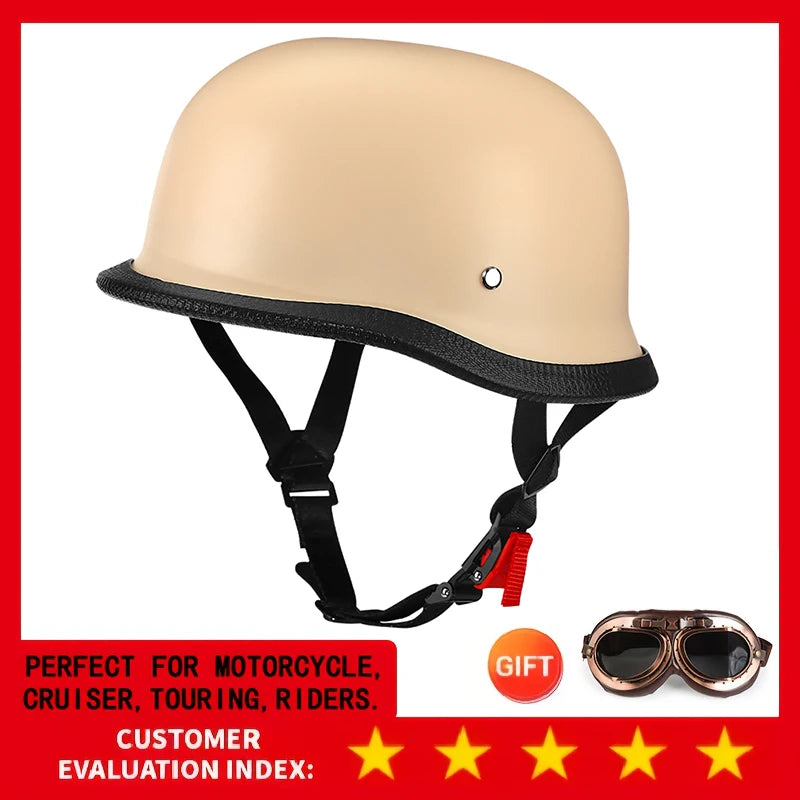 Motorcycle Half Helmet German Leather Vintage Helmet Casco Moto Motorcycle Open Face Helmet Biker Pilot DOT Certification M-L-XL