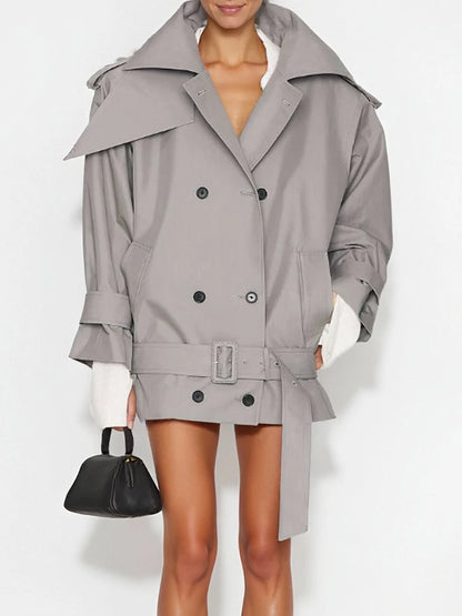 VGH Designer Loose Spliced Button Solid Jackets For Women Lapel Long Sleeve Autumn Temperament Jacket Female Fashion Style New