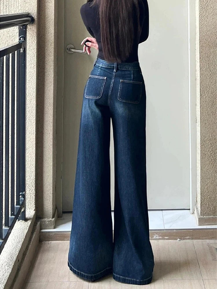 Fashion Street Casual Woman Jeans Autumn New High Waist Loose Women Jeans  Simple Basic Slim Straight Leg Pants Female Chicly