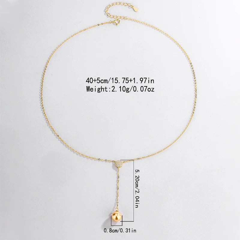 Fashionable and Creative 14K Gold Authentic S925 Silver Full Diamond Round Pendant Pearl Necklace Women's Jewelry
