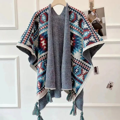 2025new Poncho Cloak Tourism Shawl Autumn and Winter Ethnic Style Knitted Capes High-end New Style Outer Scarf Split Women Shawl