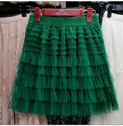 New In 2025 Summer Tulle A-Line Cake Skirts Women Elastic High Waist Tutu Short Skirt Korean Fashion Sweet Tutu Streetwear Skirt