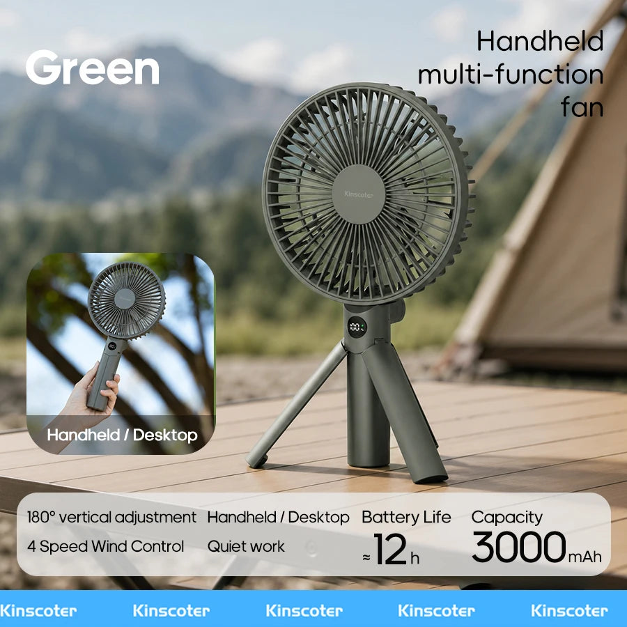 New Portable Folding Handheld Fan 3000mAh Desktop Rechargeable Fan Angle Adjustable for Home Outdoor Travel Camping