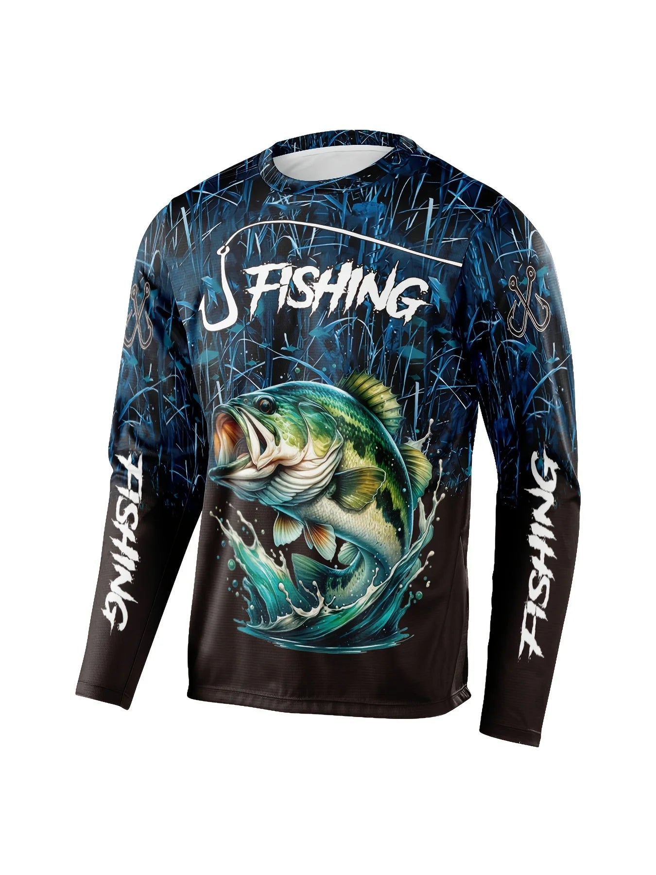 3D Men's Ocean Pattern Print Long-Sleeved Shirts Quick-Drying Sweat-Wicking Fishing Hiking And Sports Leisure Protective Shirts