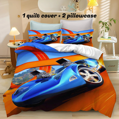 Cartoon Hot-wheel Duvet Cover Home Pillowcase Set Adult Bedroom Children Comforter Bedding