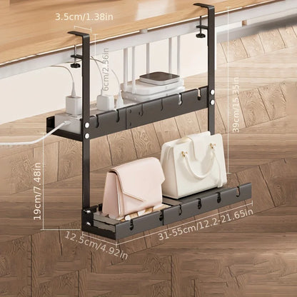 Double Layer Cable Management Tray Under Desk No Drilling Cable Management Tray for Desk Adjustable
