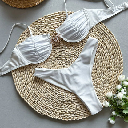 Sexy 2025 Push Up Bikini Set Two Piece Swimwear High Cut Biquini Thong Swimsuit Summer White Brazilian Bathing Suit Beachwear