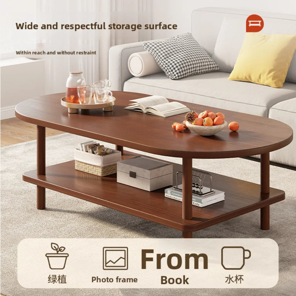 Coffee Table for Living Room Oval Small Space Furniture for Apartment Modern Simple Low Double-Layer Storage Table Easy Clean