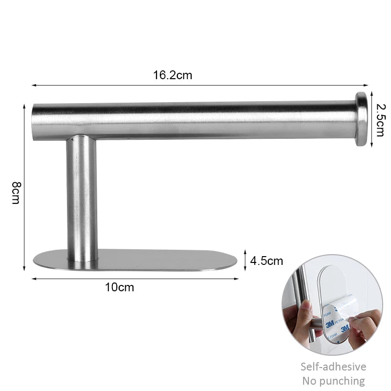 Stainless Steel Paper Towel Holder Under Cabinet Adhesive Toilet Roll Paper Holder Lengthen Tissue Hanger For Kitchen Bathroom