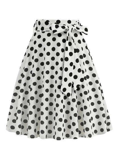 Tonval High Waist Polka Dot Belted A-Line Flare Skirt for Women 2025 Spring Summer 50s Clothes Pinup Vintage Swing Skirts