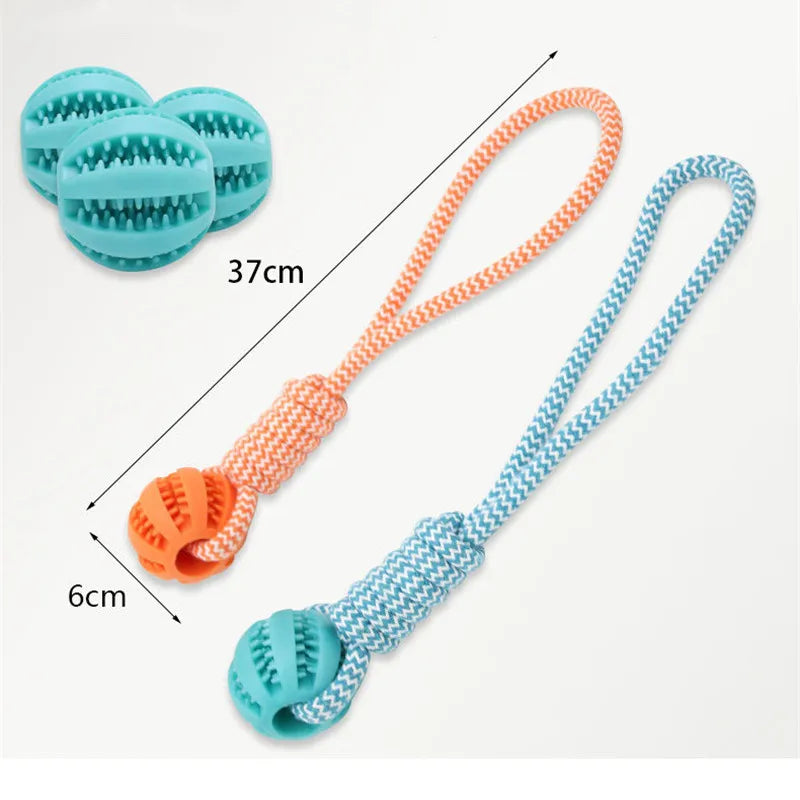 Pet Tooth Cleaning Chewing IQ Treat Ball Food Dispensing Bite Chew Knot Training Tugging Playing Rubber Rope Dog Ball Toys