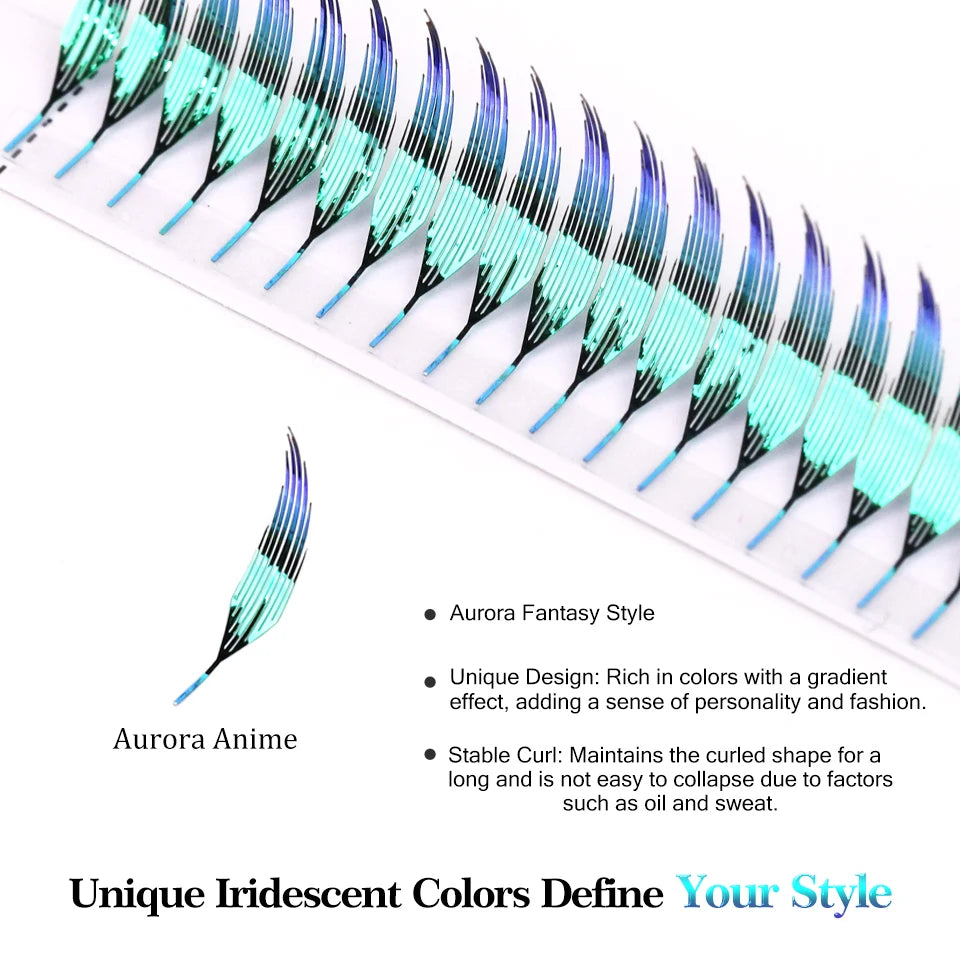 AGUUD Shiny Tinsel Manga Comic Spire Lash Glitter Color Anime Eyelash Extension Feather Shape Premade Fans Party Makeup Lashes