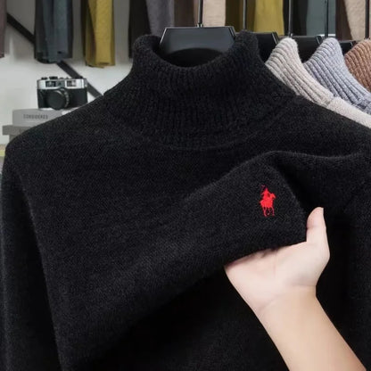 High end brand velvet sweater men's new fashion designer exquisite pony golf embroidery winter warm high neck knitted pullover