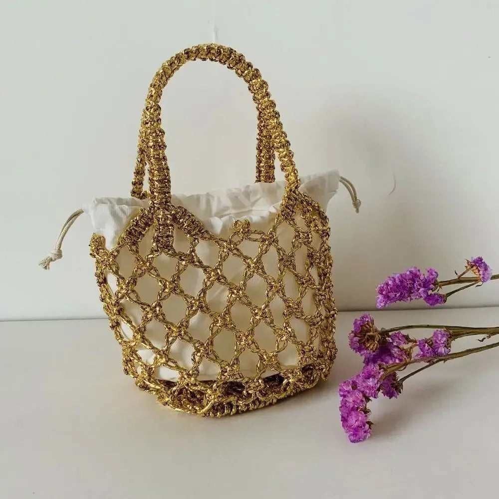 Fashion Luxury Women Woven Handbag Large Capacity Storage Bag Drawstring Bag Portable Woven Bag Weave Bucket Bag For Girls