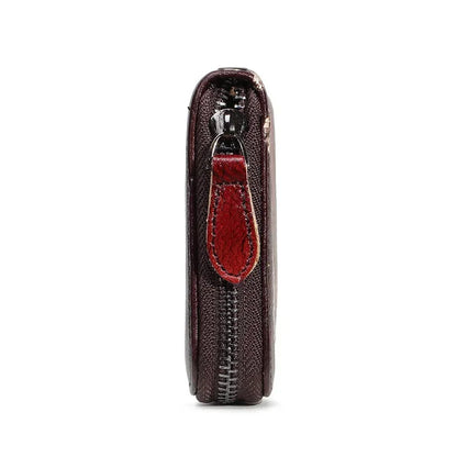 Genuine Leather Women Wallet  Coin Purse Female Purse Flower Printed Long Clutch Bags  Womens Wallets And Purses  Carteira