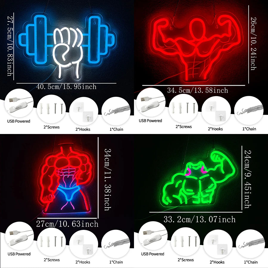 Fitness Neon Sign For Wall Decor,Led Neon Light For Gym Wall Art, Man Cave，Birthday, Bedroom, Gym Club, Shop Decor,USB Power
