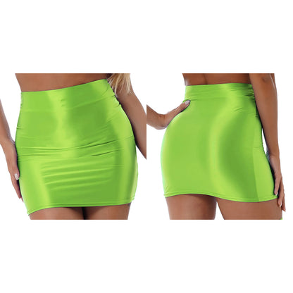 Womens Ladies Pencil Skirt Glossy Rave Party Clubwear Fashion Stretchy Casual Solid Color High Waist Bodycon Mini Skirts