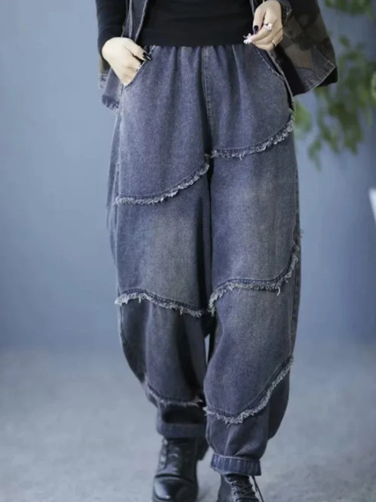 Amax luluE Spring Fashion Denim Pants Womens Vintage 2024 Classic Jeans Ladies Leisure Loose Harem Trousers Females Streetwear