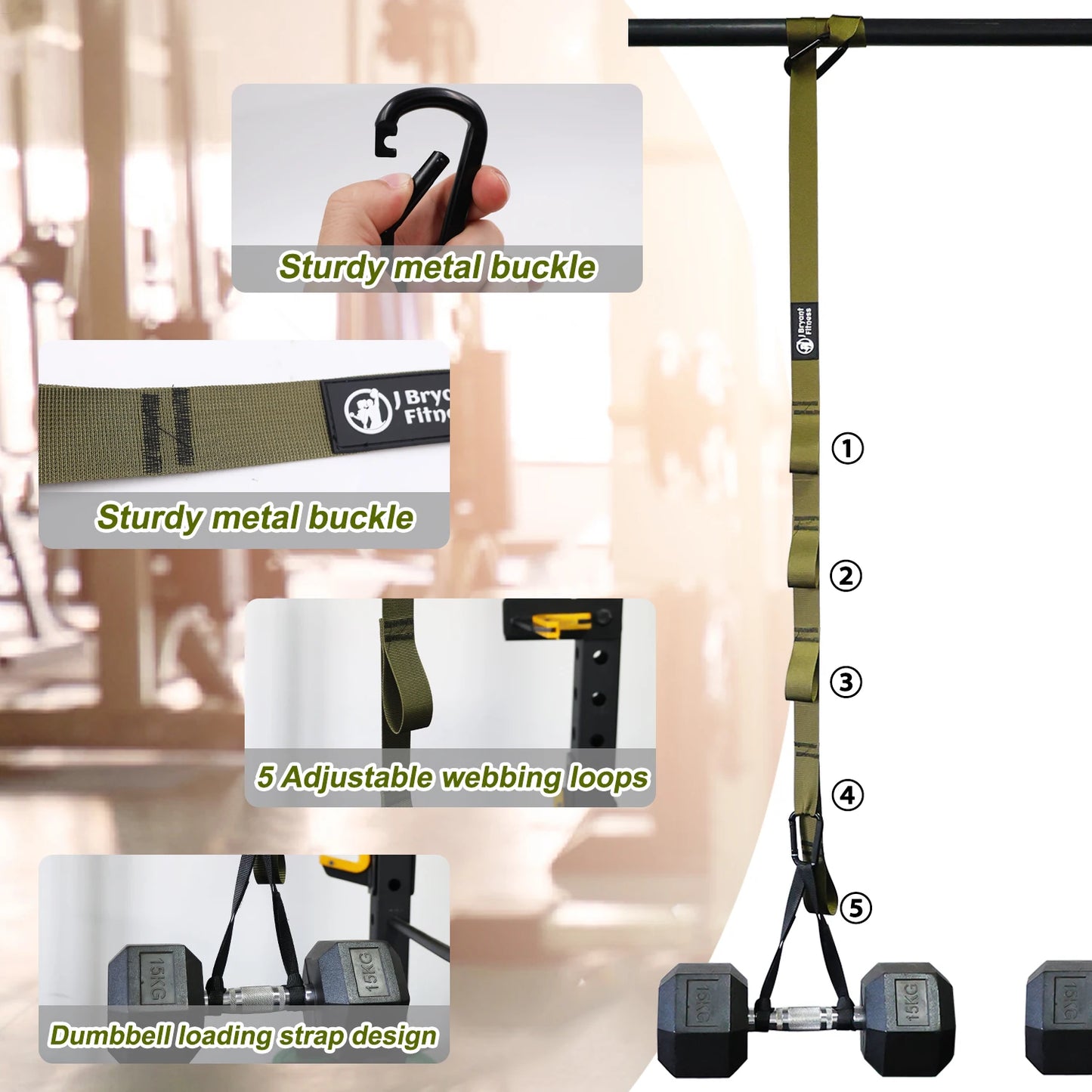 Adjustable Dumbbell Spotter Straps for Barbell Rack Attachment Chest Bench Press Hanging Dumbbells Safety Hanger Straps
