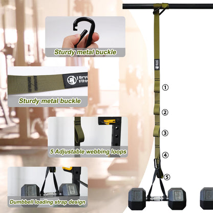 Adjustable Dumbbell Spotter Straps for Barbell Rack Attachment Chest Bench Press Hanging Dumbbells Safety Hanger Straps