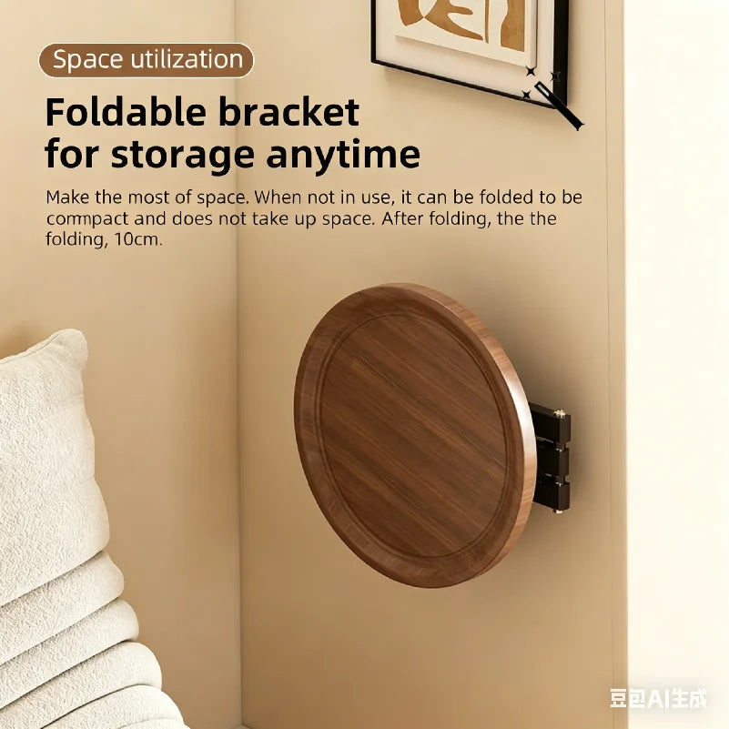 Folding Wall Table For Bed Retractable Wall-Mounted Desk Small Round Desk Wall Mounted tray Rotatable Bedside Storage Holder