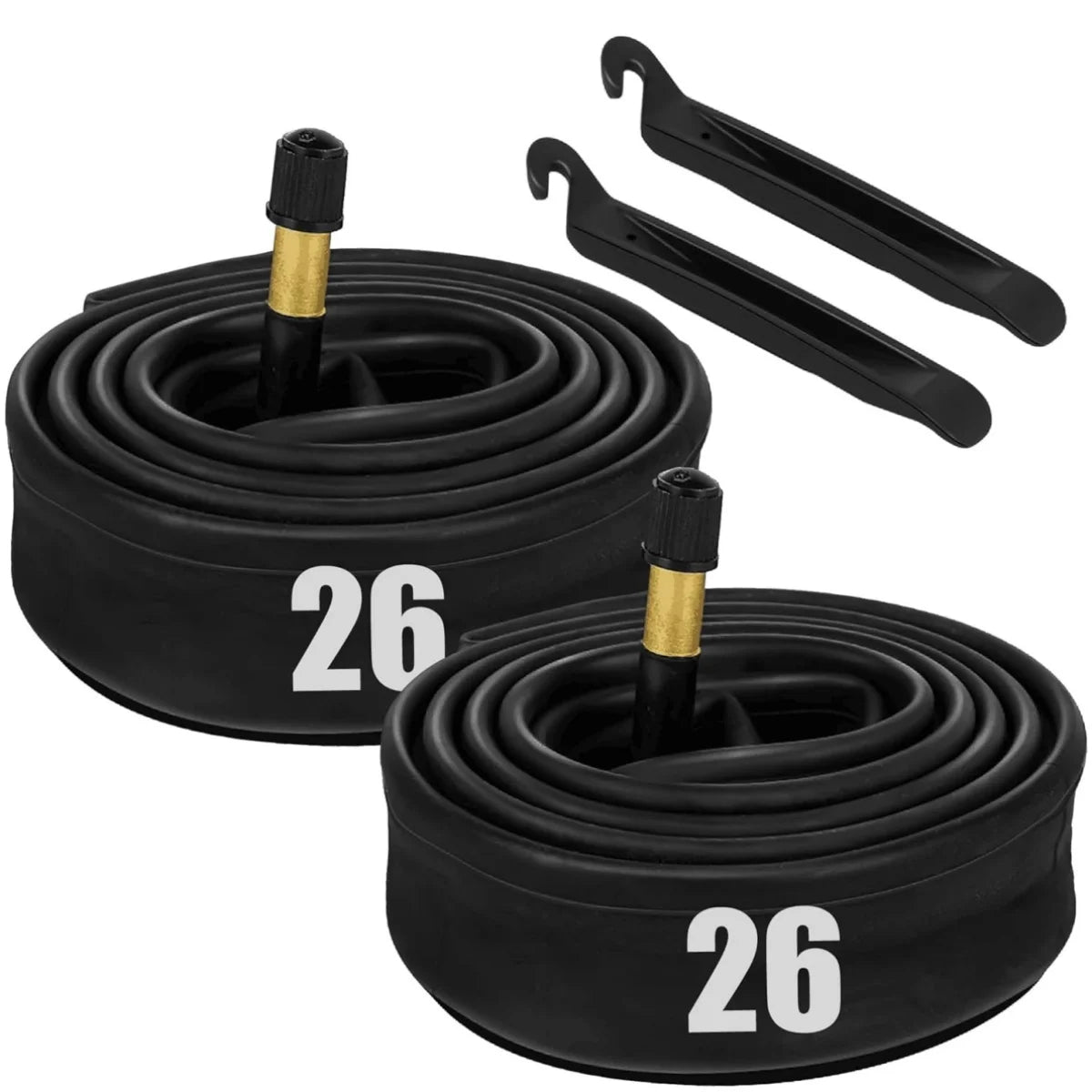2 Pcs 12/14/16/18/20/24/26/27.5/29x1.75-2.125in Bike Inner Tubes Butyl Rubber, 32mm Schrader Valve, Includes 2 Tire Levers