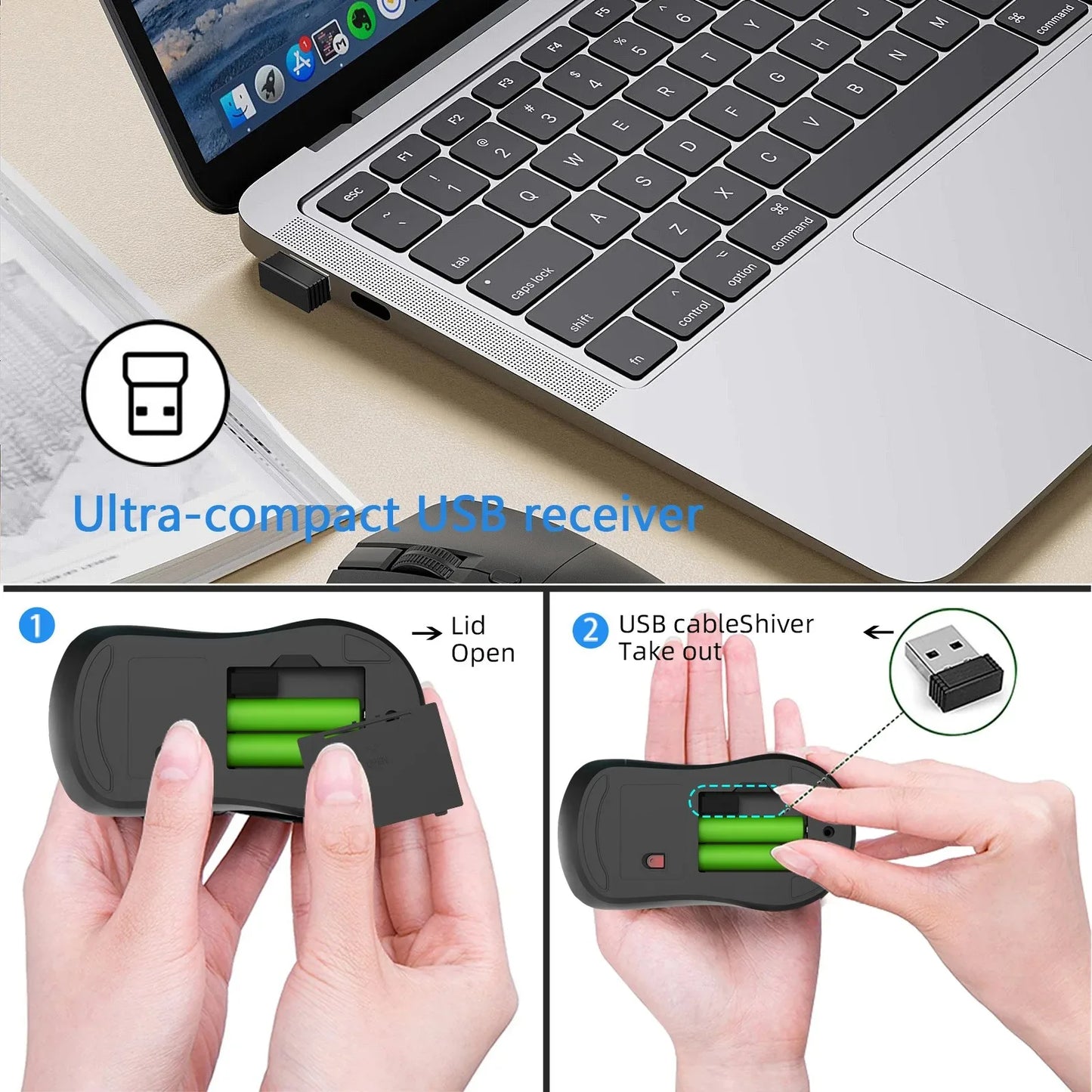 Wireless Mouse 2.4G Ergonomic Gaming Mouse Mouse Rechargeable 800/1200/1600DPI Mice for E-Sports Office Desktop Computers Laptop