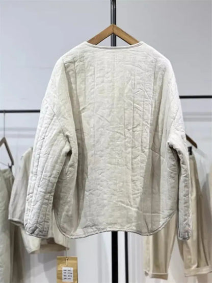 Comfy Oversized Quilted Jacket for Women, 2026 Casual Coat in Cotton Linen, Spring Autumn Winter Wear, Style K029