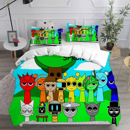 Sprunki Bedding Sets Bed Cover Comforter Duvet Cover Pillow Case 2-3 Pieces Sets Kids Adult Bedroom Decoration