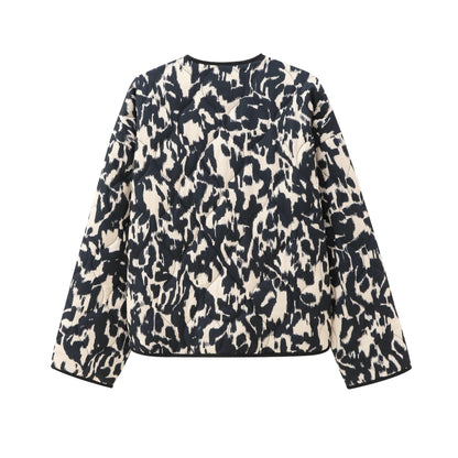 Women Animal Print Quilted Leopard Vintage Woman Jacket Y2K Pocket Ladies Outfit Autumn Winter Girls Chic Clothes 8110/506