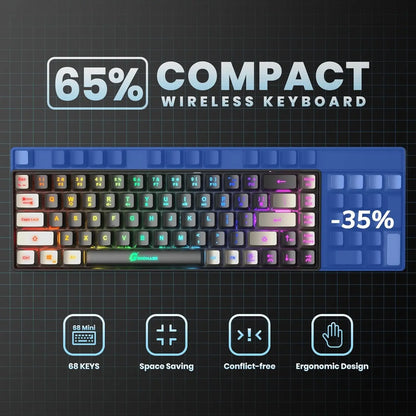 GEODMAER Wireless Gaming Keyboard Rechargeable Backlit Gaming Keyboard 68 Keys English/Spanish Layout 2.4G Keyboard for PC