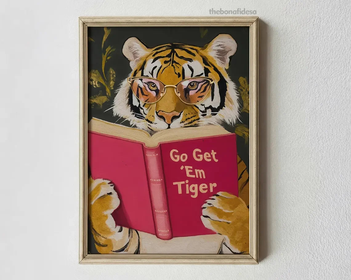 Humorous Bookworm Wall Art Decor for Library Office Study - Unique Theme Home Decorative Painting