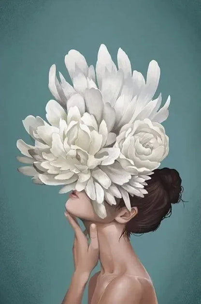 Canvas Painting Wall Art Women and Flowers Abstract Print the Girl with Flowers on Her Head Surrealism Imagine Poster Room Decor