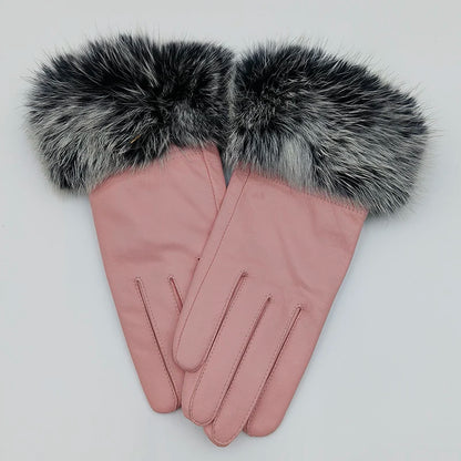 2025 Women Winter Warm Genuine Sheep Leather Glove With Real Fur Trimming Female Warm Real Leather Fur High Quality Mittens