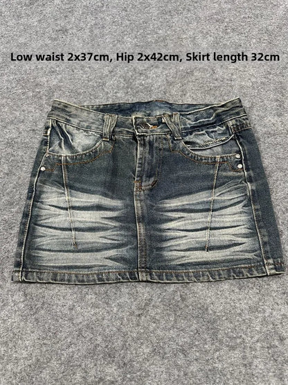 Sexy American Vintage Low Waist Denim  Skirt for Students Z4 Antiquing Y2K Trendy ort Skirt with Handmade Ripped And Fo...