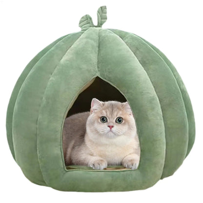 Thickened Halloween Pet Bed Enclosed Cat Nest Warm Cat Bed Pumpkin Shape Pet Sleeping House for Cats Washable Cat Sleeping Bed