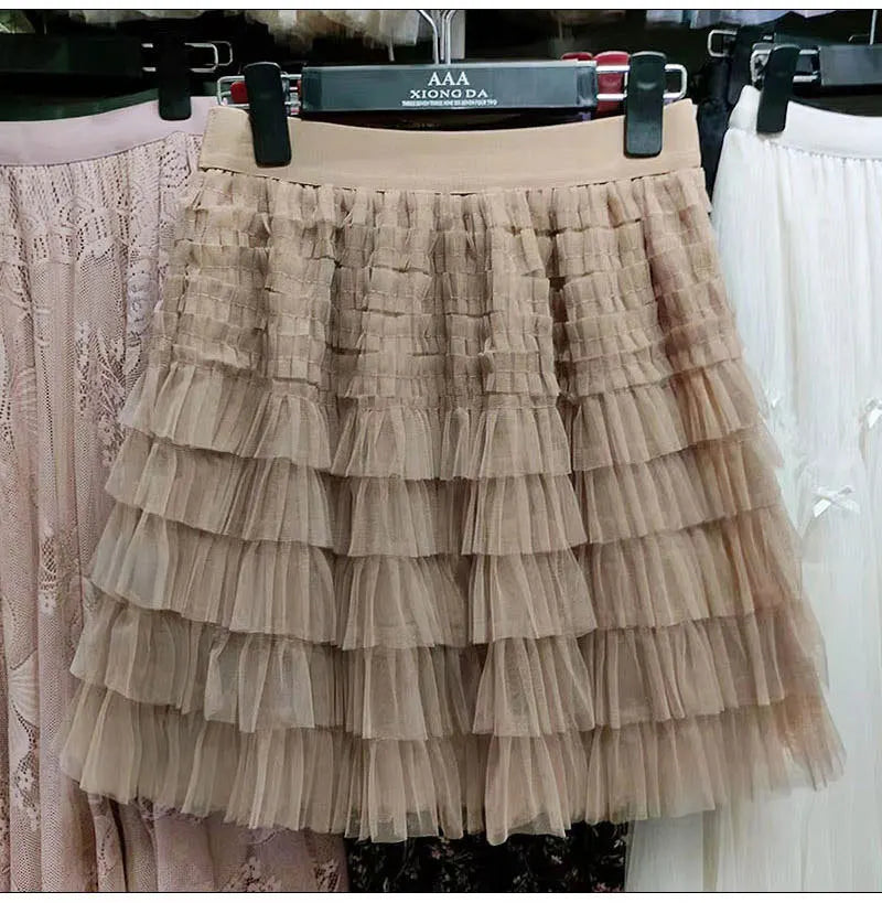 New In 2025 Summer Tulle A-Line Cake Skirts Women Elastic High Waist Tutu Short Skirt Korean Fashion Sweet Tutu Streetwear Skirt