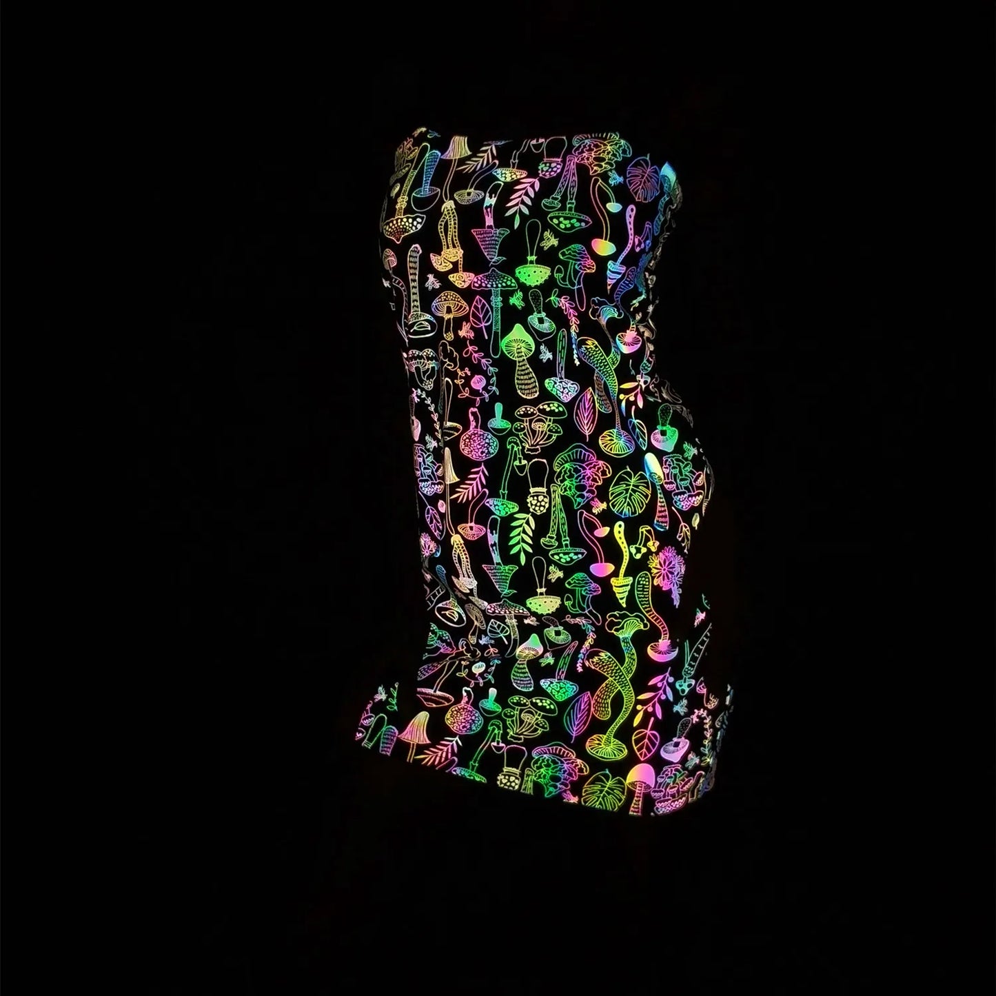 New Arrivals Mushroom Colorful Reflective Dress Women Night Reflect Rainbow Light Black Bodycon Dress Fashion Party Vestido