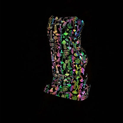 New Arrivals Mushroom Colorful Reflective Dress Women Night Reflect Rainbow Light Black Bodycon Dress Fashion Party Vestido