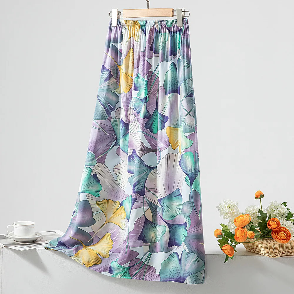 New 2024 Elegant Women Tulle Skirt Korean Fashion Boho Floral A Line Ladies Pleated Skirt Summer Chic High Waist Party Vestidos