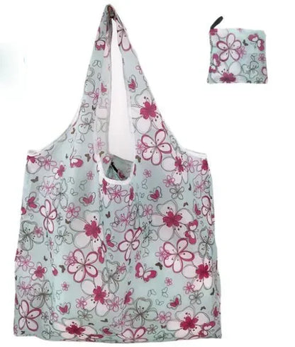 Reusable Shopping Bag Women Cute Fish Cart Flower Print  Nylon Foldable Grocery Bag Creative Eco-Friendly Tote Bag Lightweight