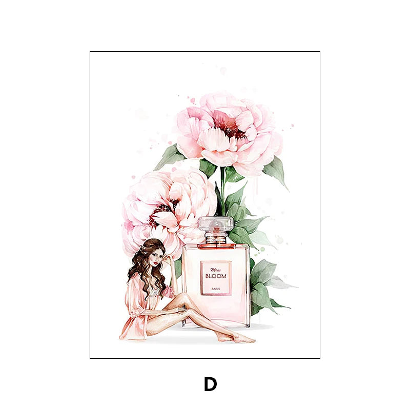 Fashion Makeup Pink Wall Art Women'S Perfume Canvas Painting Art Posters And Prints Home Decor Modern Sweet Flower Painting