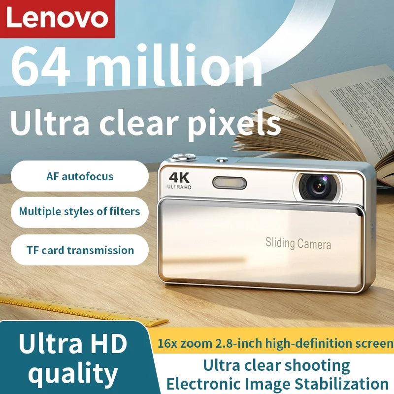 Lenovo 64MP 4K Digital Camera with 16X Zoom Autofocus Vlogging Camera for Students YouTube Video Portable Travel WiFi
